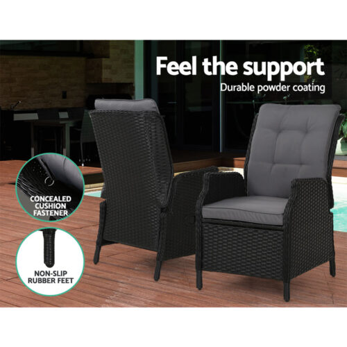 Gardeon Recliner Chair Sun lounge Wicker Lounger Outdoor Furniture Patio Adjustable Black - Image 11