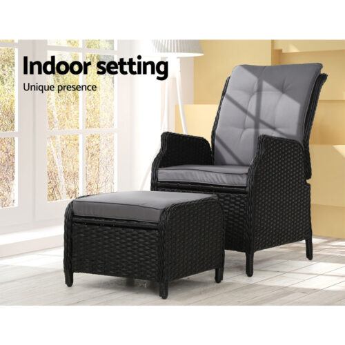 Gardeon Recliner Chair Sun lounge Wicker Lounger Outdoor Furniture Patio Adjustable Black - Image 13