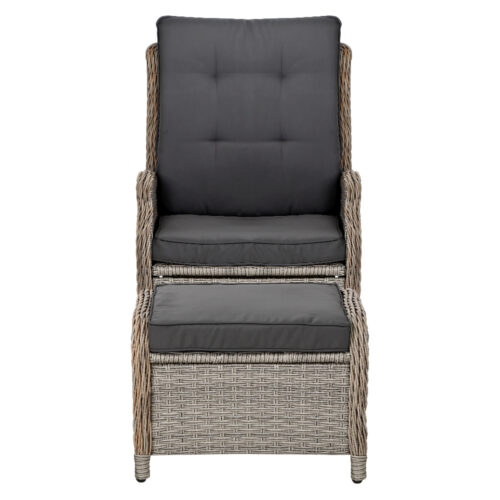 Gardeon 2PC Recliner Chair Sun lounge Wicker Lounger Outdoor Furniture Adjustable Grey - Image 4