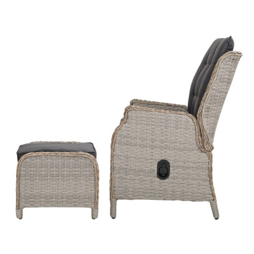 Gardeon 2PC Recliner Chair Sun lounge Wicker Lounger Outdoor Furniture Adjustable Grey - Image 5