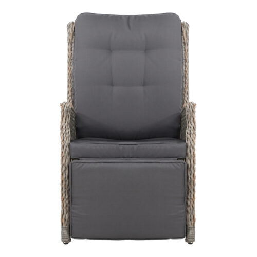 Gardeon 2PC Recliner Chairs Sun lounge Wicker Lounger Outdoor Furniture Adjustable Grey - Image 4