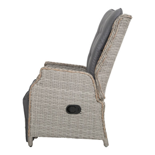 Gardeon 2PC Recliner Chairs Sun lounge Wicker Lounger Outdoor Furniture Adjustable Grey - Image 5
