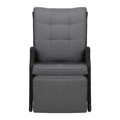 Gardeon 2PC Recliner Chairs Sun lounge Wicker Lounger Outdoor Furniture Adjustable Black - Image 4