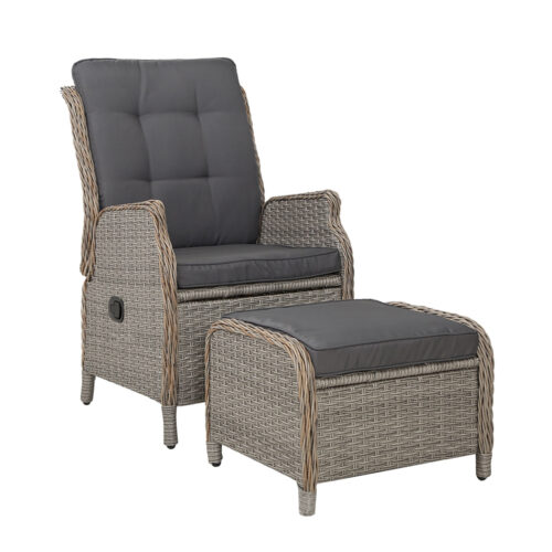 Gardeon Recliner Chair Sun lounge Wicker Lounger Outdoor Furniture Patio Adjustable Grey - Image 2