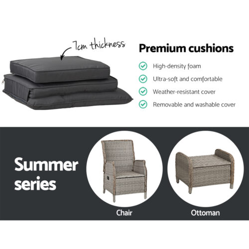 Gardeon Recliner Chair Sun lounge Wicker Lounger Outdoor Furniture Patio Adjustable Grey - Image 8