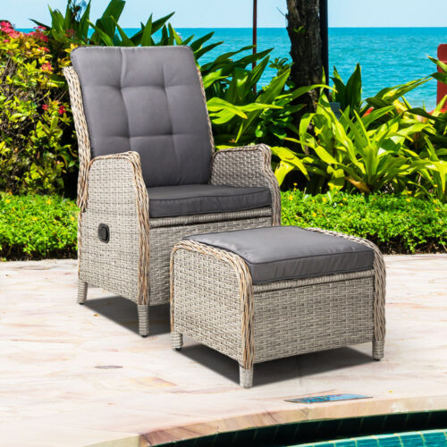 Gardeon Recliner Chair Sun lounge Wicker Lounger Outdoor Furniture Patio Adjustable Grey - Image 9