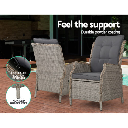 Gardeon Recliner Chair Sun lounge Wicker Lounger Outdoor Furniture Patio Adjustable Grey - Image 11