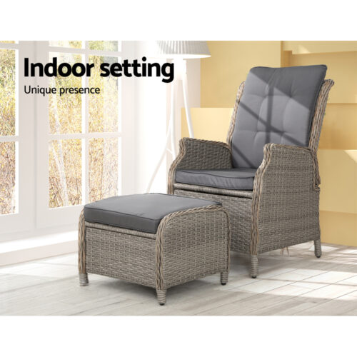 Gardeon Recliner Chair Sun lounge Wicker Lounger Outdoor Furniture Patio Adjustable Grey - Image 13