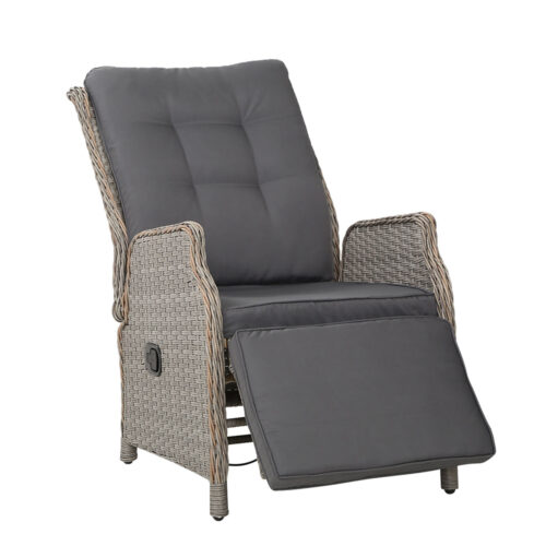 Gardeon Recliner Chairs Sun lounge Wicker Lounger Outdoor Furniture Patio Adjustable Grey - Image 2