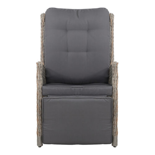 Gardeon Recliner Chairs Sun lounge Wicker Lounger Outdoor Furniture Patio Adjustable Grey - Image 4