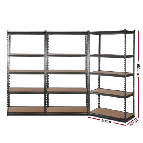 3x1.8M 5-Shelves Steel Warehouse Shelving Racking Garage Storage Rack Grey - Image 3