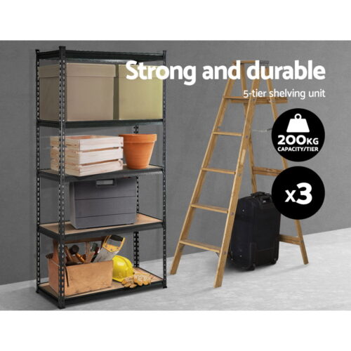 3x1.8M 5-Shelves Steel Warehouse Shelving Racking Garage Storage Rack Grey - Image 4