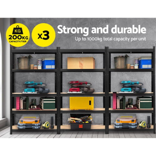 Giantz 3x1.8M Garage Shelving Warehouse Rack Pallet Racking Storage Shelf Black - Image 4