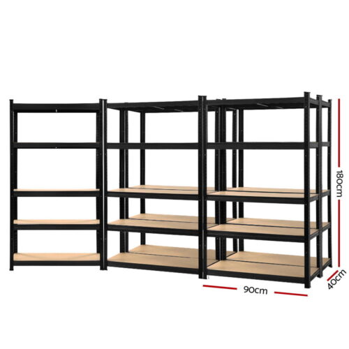 Giantz 5x1.8M Garage Shelving Warehouse Rack Pallet Racking Storage Shelf Black - Image 3