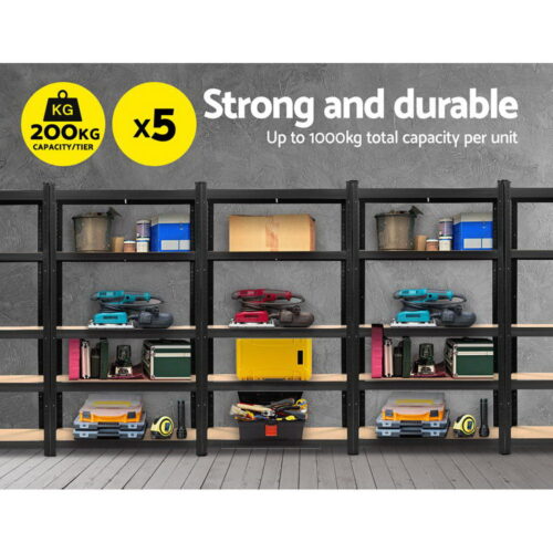 Giantz 5x1.8M Garage Shelving Warehouse Rack Pallet Racking Storage Shelf Black - Image 4