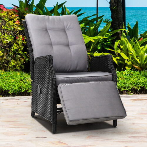 Gardeon Recliner Chairs Sun lounge Wicker Lounger Outdoor Furniture Patio Adjustable Black - Image 9