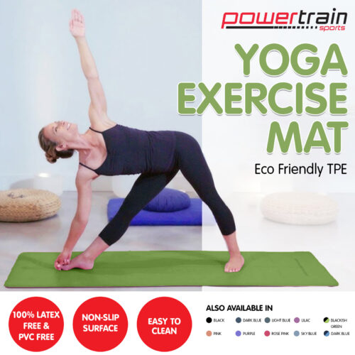 Powertrain TPE Yoga Pilates Exercise Mat 6mm  Green - Image 9