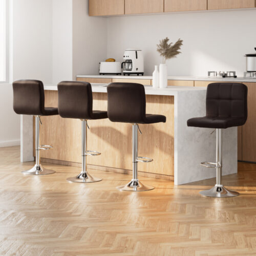 Artiss 4x Bar Stools Leather Gas Lift Brown - Image 8