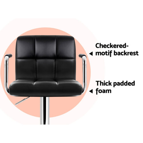 Artiss 4x Bar Stools Leather Gas Lift w/Armrest Black - Image 6