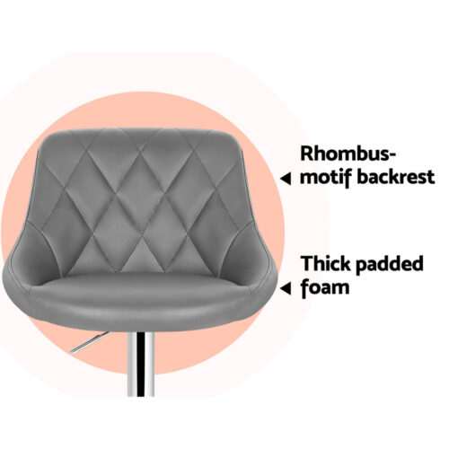 Artiss 4x Bar Stools Leather Padded Gas Lift Grey - Image 5