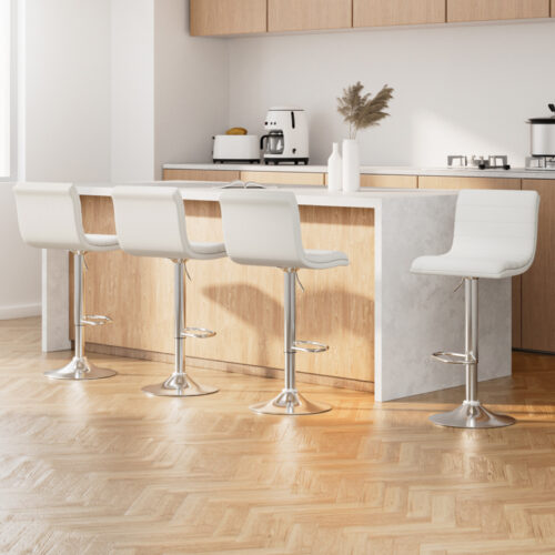 Artiss 4x Bar Stools Padded Leather Gas Lift White - Image 2