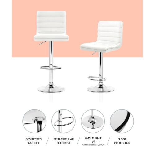 Artiss 4x Bar Stools Padded Leather Gas Lift White - Image 4