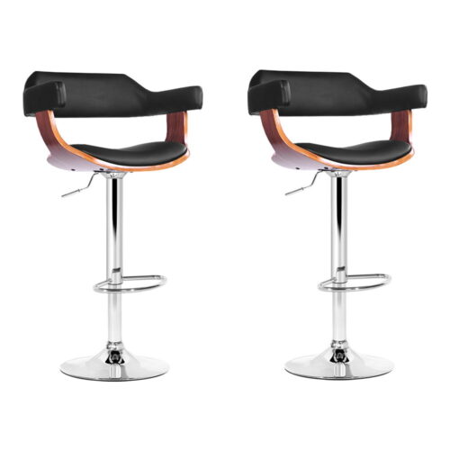 Artiss 2x Bar Stools Gas Lift Leather w/Armrest Black - Image 7