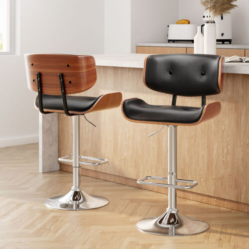 Artiss 2x Bar Stools Gas Lift Leather Black - Image 2