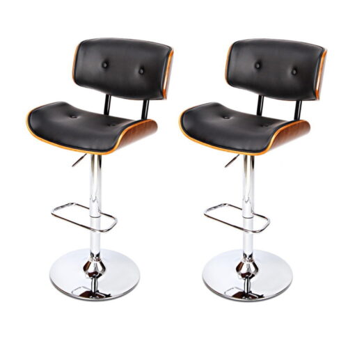 Artiss 2x Bar Stools Gas Lift Leather Black - Image 4