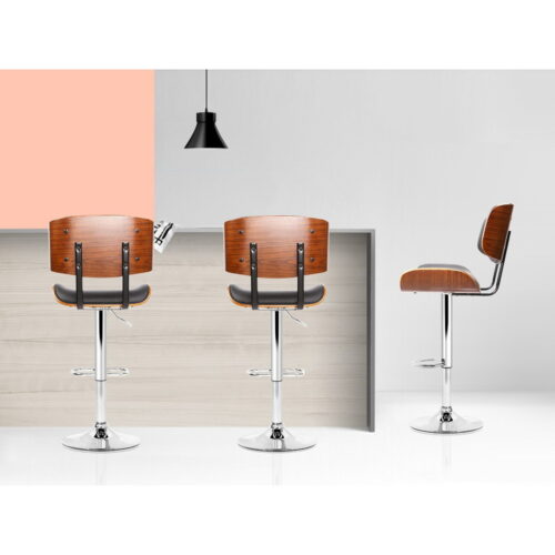 Artiss 2x Bar Stools Gas Lift Leather Black - Image 7