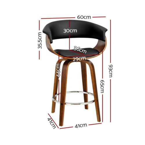 Artiss 2x Bar Stools Swivel PU Seat Wooden - Image 2