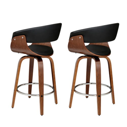 Artiss 2x Bar Stools Swivel PU Seat Wooden - Image 3