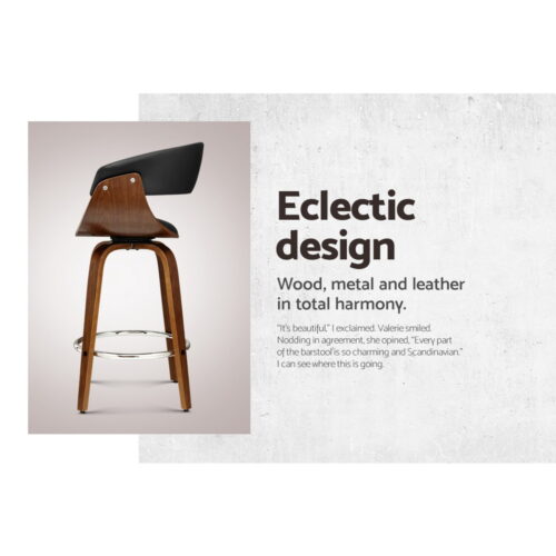 Artiss 2x Bar Stools Swivel PU Seat Wooden - Image 4