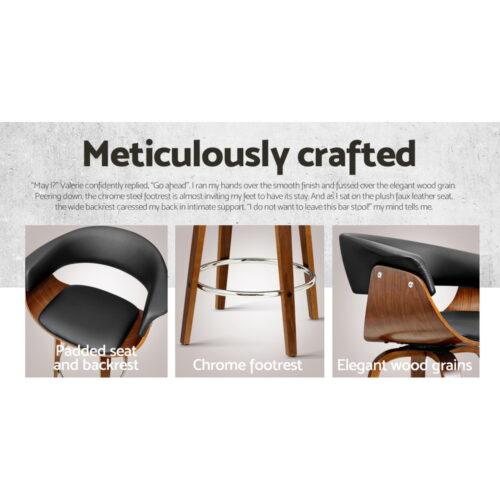 Artiss 2x Bar Stools Swivel PU Seat Wooden - Image 5