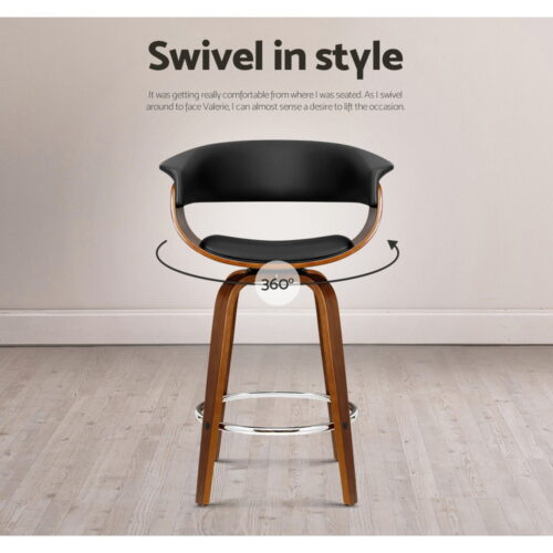 Artiss 2x Bar Stools Swivel PU Seat Wooden - Image 6