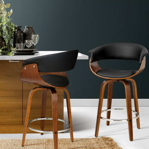 Artiss 2x Bar Stools Swivel PU Seat Wooden - Image 7