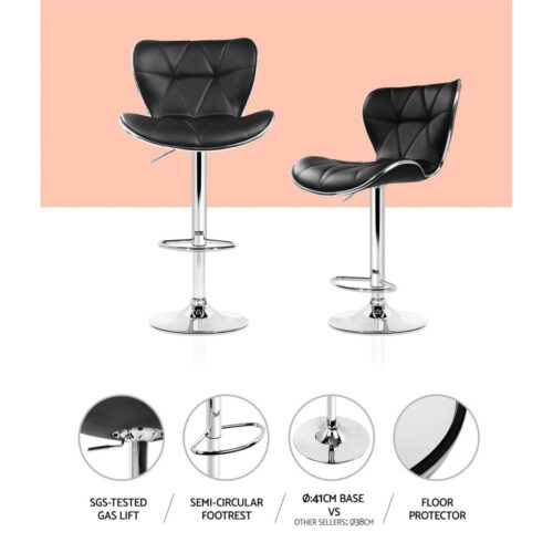 Artiss 4x Bar Stools Gas Lift Leather Seat Black - Image 5