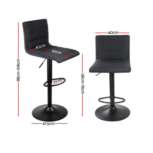 Artiss 4x Bar Stools Gas Lift Linen Fabric Black - Image 3