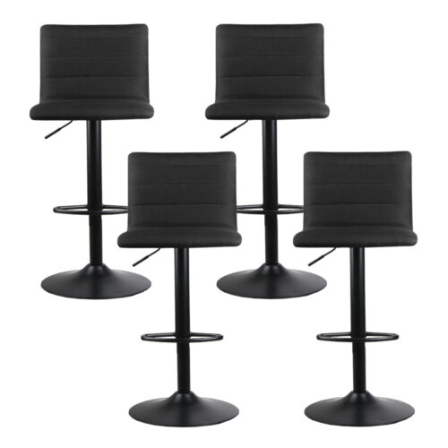 Artiss 4x Bar Stools Gas Lift Linen Fabric Black - Image 4