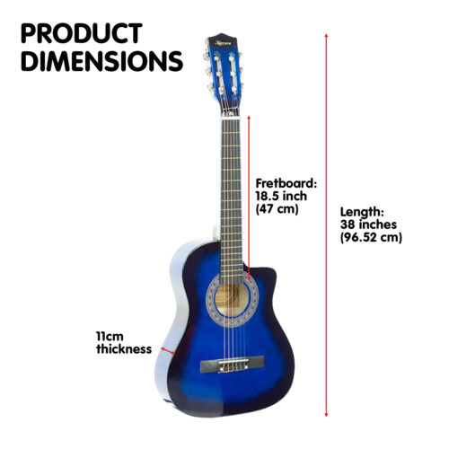 Karrera 38in Cutaway Acoustic Guitar with Carry Bag  Blue Burst - Image 7