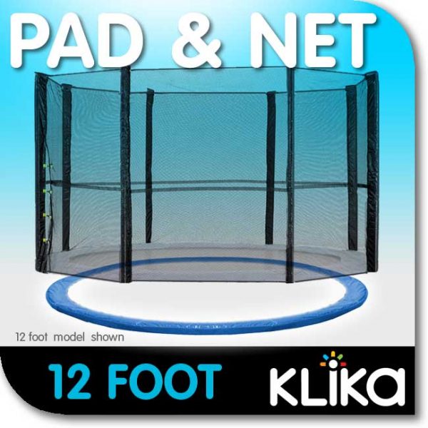 12ft Trampoline Replacement Safety Pad and Net Round 8 Poles Blue - Image 3