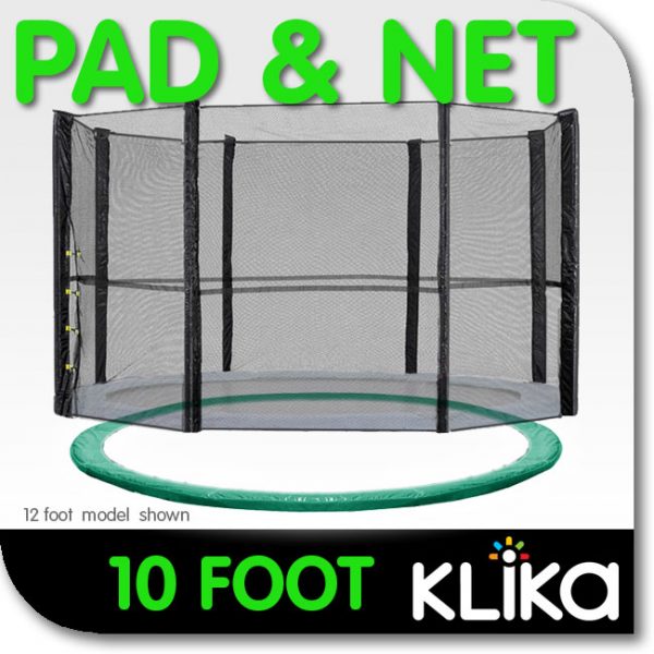 10ft Trampoline Replacement Safety Pad and Net Round 8 Poles Green - Image 3