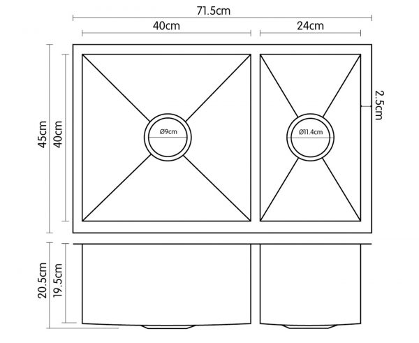 304 Stainless Steel Undermount Topmount Kitchen Laundry Sink  715 x 450mm - Image 3
