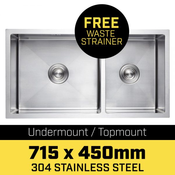 304 Stainless Steel Undermount Topmount Kitchen Laundry Sink  715 x 450mm - Image 4