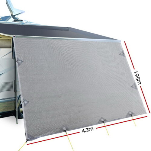 Caravan Privacy Screen Roll Out Awning 4.3X1.95M End Wall Side Sun Shade Grey - Image 3