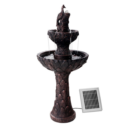 Gardeon Solar Water Feature Tier Fountain with Pump Kit Bird Bath 106CM Peacock - Image 2