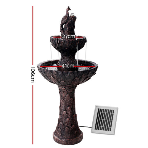 Gardeon Solar Water Feature Tier Fountain with Pump Kit Bird Bath 106CM Peacock - Image 3