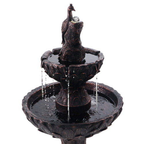 Gardeon Solar Water Feature Tier Fountain with Pump Kit Bird Bath 106CM Peacock - Image 4