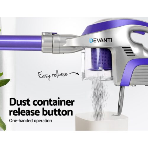 Devanti Stick Vacuum Cleaner Cordless HEPA Filter Purple 150W - Image 5