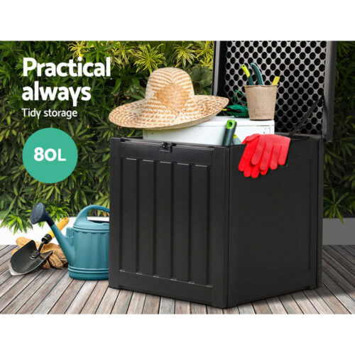Gardeon Outdoor Storage Box 80L Container Lockable Garden Toy Tool Shed Black - Image 5